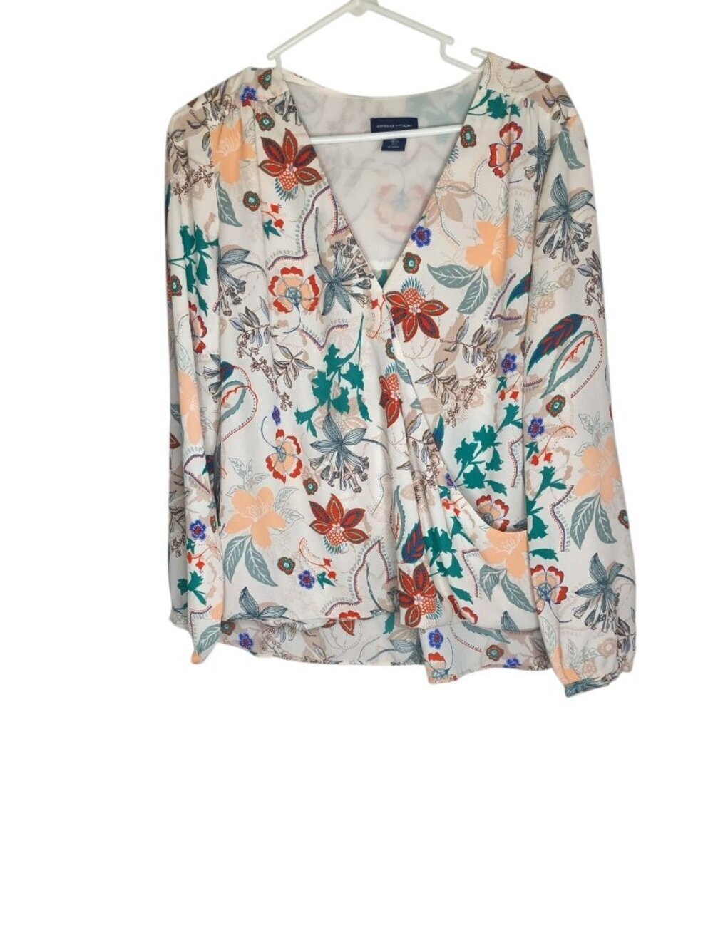 Adrienne Vittadini Floral Print Long Sleeve Top Blouse Size Large V Neck